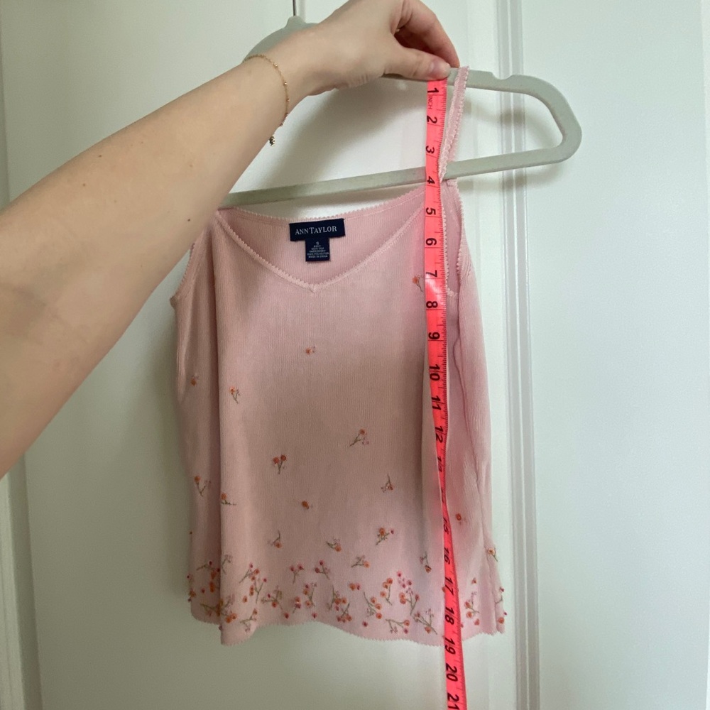 Vintage Y2K Coquette Pink Silk Knit Sequin Embroidered Tank Top Cami Ann Taylor - Picture 8 of 13